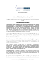 Article by the Head of the Media Department, Politika daily, 21 April 2007