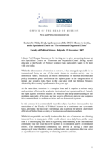 Presentation by the Spokesperson of the OSCE Mission to Serbia at the specialized course on terrorism and organized crime