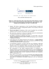 Address by the Head of the Mission to Serbia at the International Day against Fascism, Anti-Semitism and Xenophobia, 9 November 2007