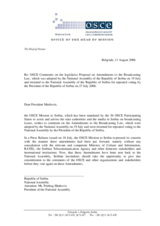 Comments by the Head of the Mission to Serbia on the legislative Proposal on Amendments to the Broadcasting Law