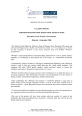 Talking points of the Head of the Mission to Serbia at the Women's Government Reception