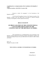 Constitutional Law on Implementation of the Constitution of the Republic of Serbia